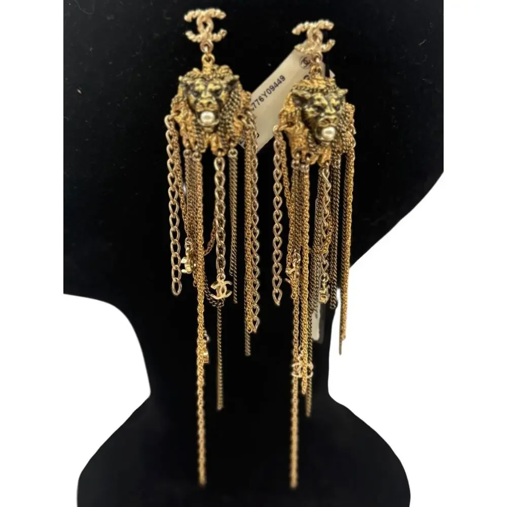 Chanel Lion Head Tassel Drop Earrings with Faux Pearl – Fall 2011 – 6.25